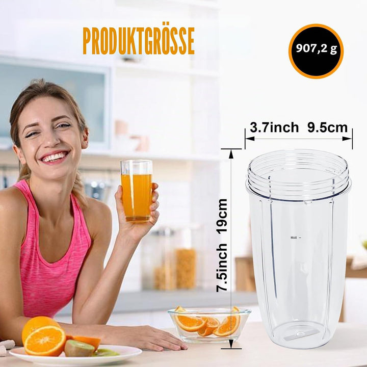 Poweka Ersatzteile Kompatibel mit Nutribullet 600 W/900 W Mixer, 2 Gläser à 32 oz mit Klappdeckel Ko