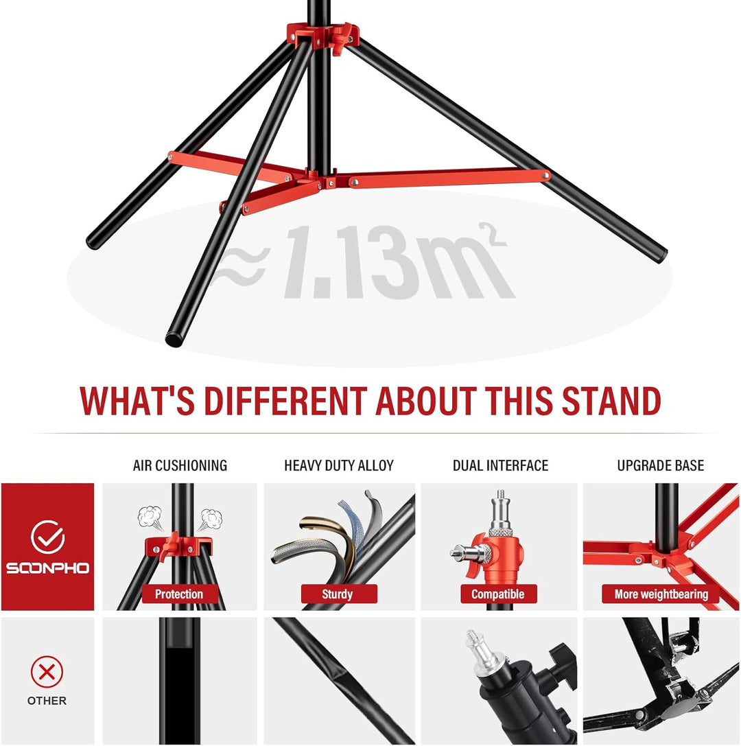 Soonpho Lichtstativ Vollmetall Puffer Druckstativ 9,1 ft/280cm Light Stand Bunt 10kg Tragkraft für O