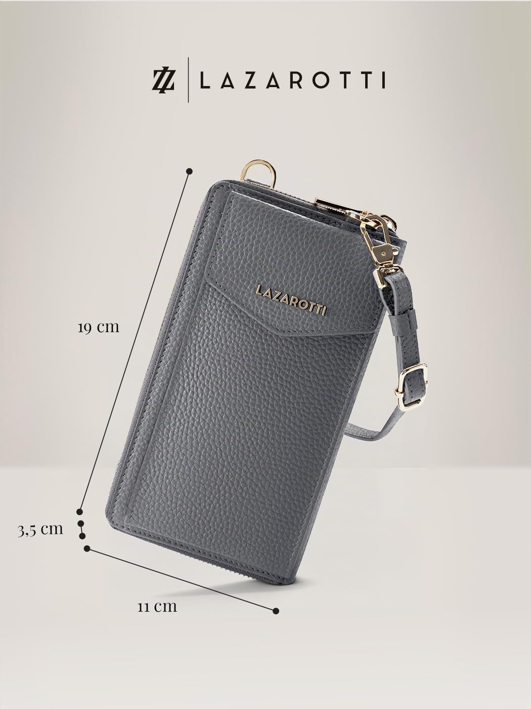 Lazarotti Bologna XL Leder Damen-Geldbörse &amp; Handytasche (2-in-1) | 16 Kartenfächer | zum Umhängen m