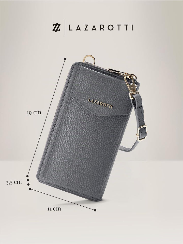 Lazarotti Bologna XL Leder Damen-Geldbörse &amp; Handytasche (2-in-1) | 16 Kartenfächer | zum Umhängen m