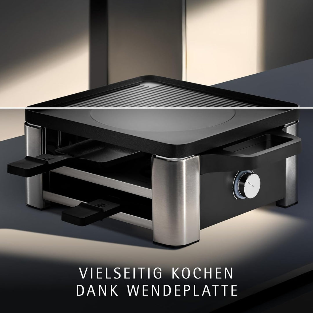 WMF Lono Raclette Grill mit Pfännchen und Schiebern, Raclette 4 Personen, 870 W, edelstahl