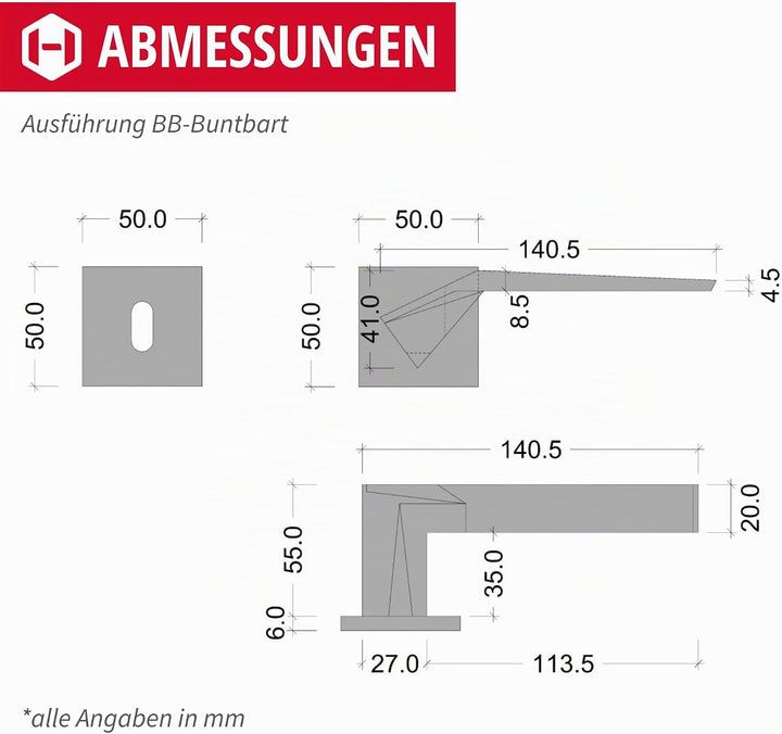 Gedotec Drückergarnitur Schwarz matt [BB - Buntbart] 1x Tür Beschläge Eckige-Rosette I Türgriffe Inn