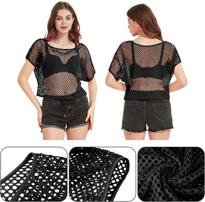 WILDPARTY 80er 90er Jahre Outfit Damen, Netzoberteil, Mesh Oberteil, Neon Shirt Aerobic Kostüm Sexy,