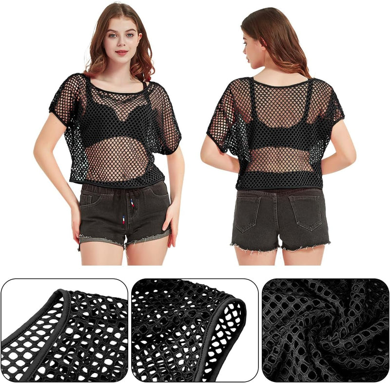 WILDPARTY 80er 90er Jahre Outfit Damen, Netzoberteil, Mesh Oberteil, Neon Shirt Aerobic Kostüm Sexy,