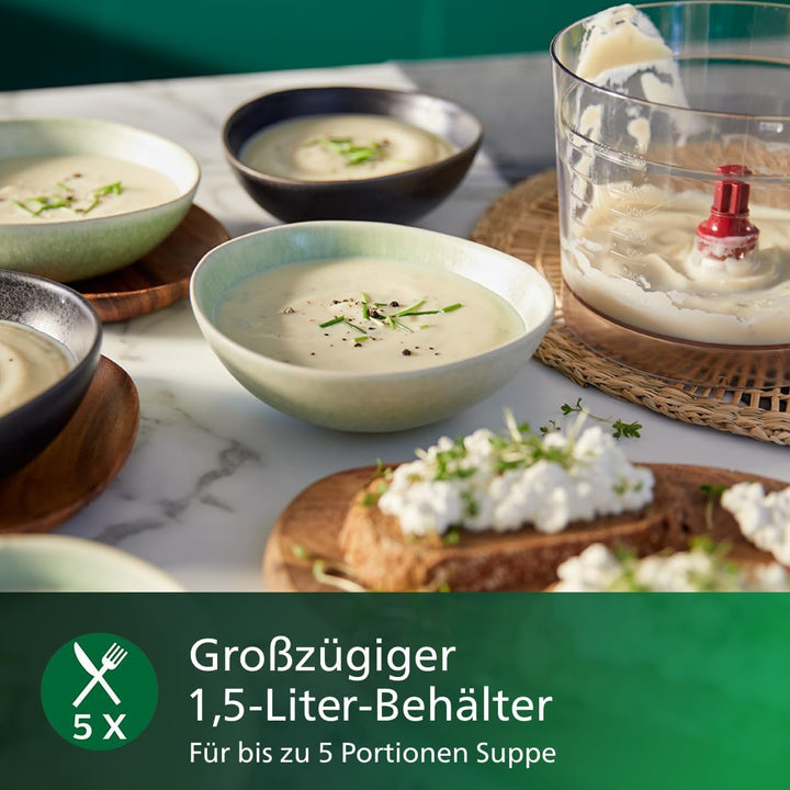 Philips Kompakte Küchenmaschine – 800W, 29 Funktionen, 2.1-Liter-Behälter, PowerChop, Edelstahlkling