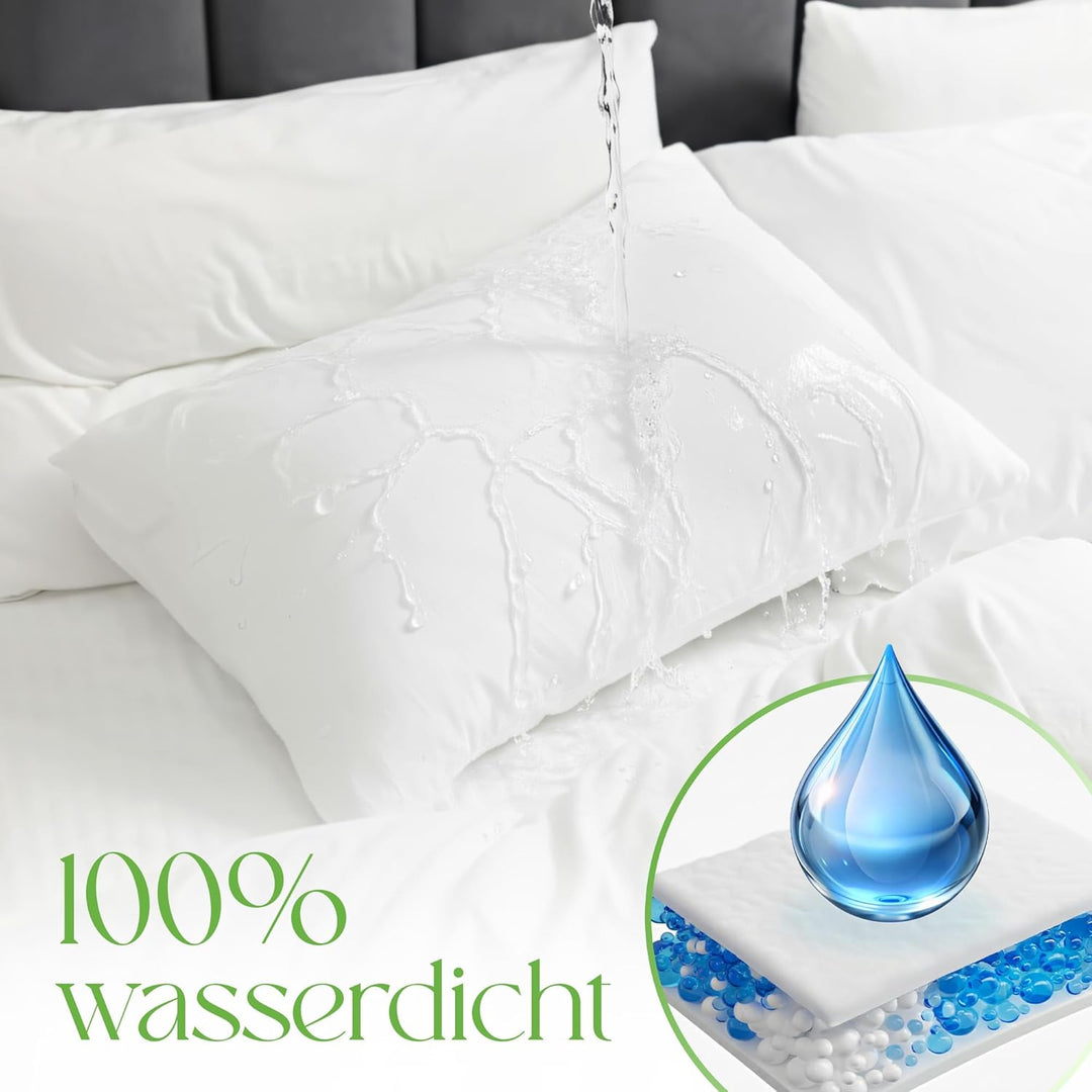 wasserdichte Kissenbezüge 48x74cm mit Reissverschluss, antiallergen, 100 % Bambus, 2er-Pack, Standar