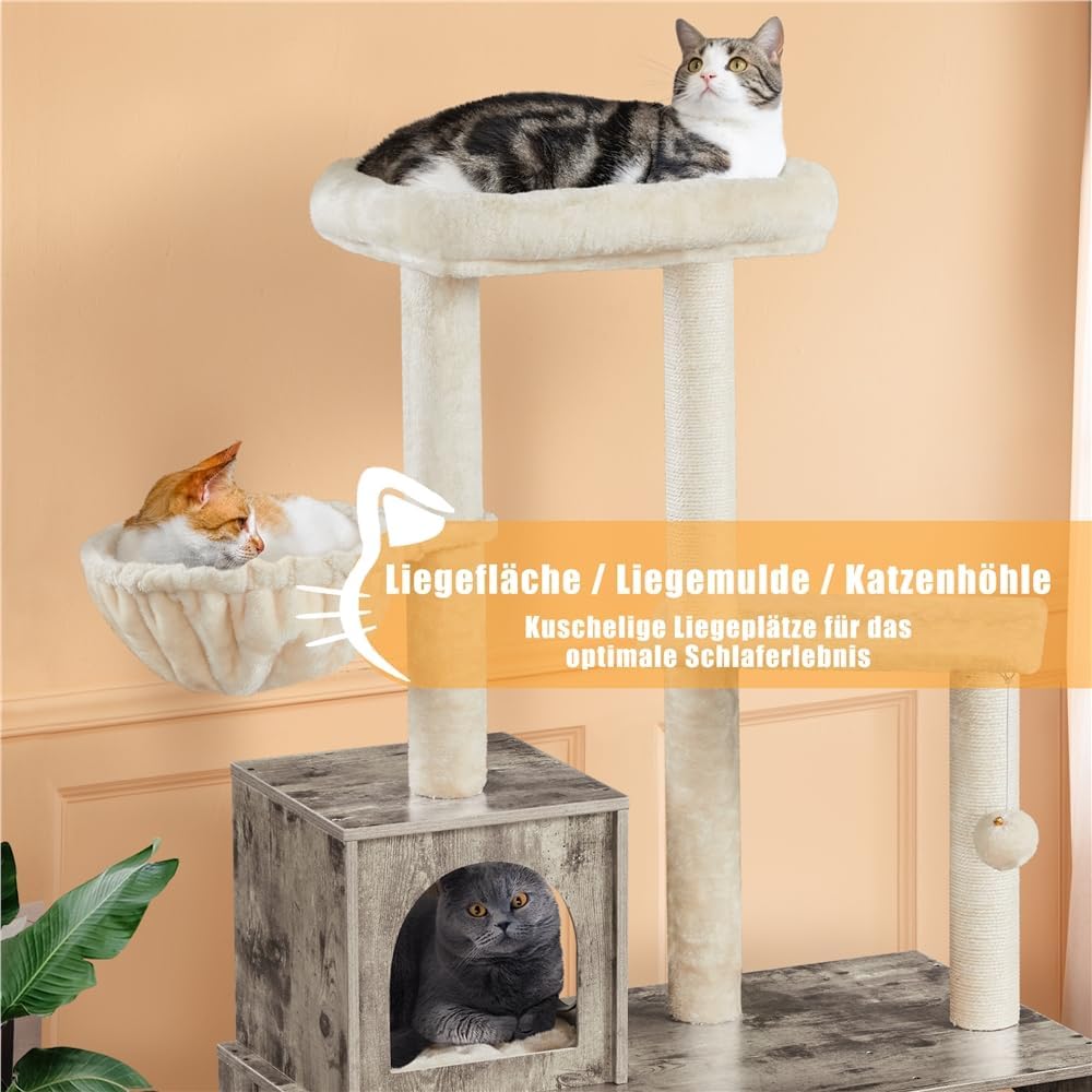 Yaheetech Katzenbaum mit Katzenklo Schrank, 134,5 cm hoch, All-in-One Kratzbaum mit Höhle Plattform