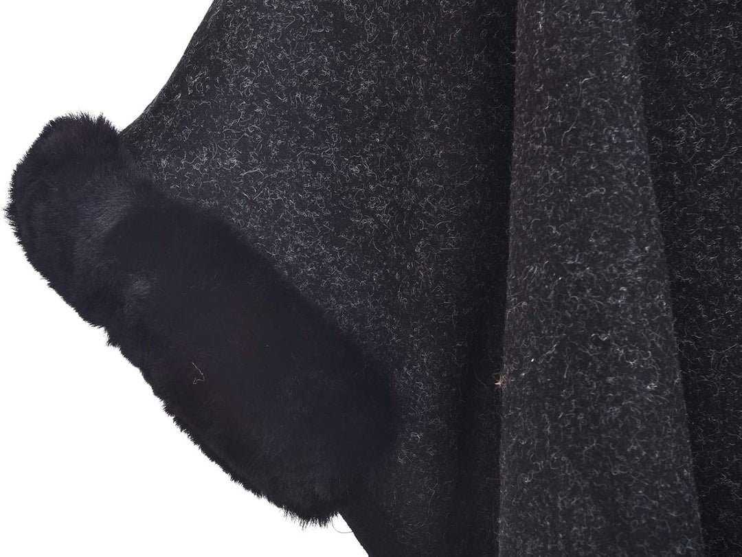ZLYC Damen Winter Umhang Strickjacke Warm Kunstpelz Mäntel Poncho Cape mit Kapuze Einheitsgrösse Sch