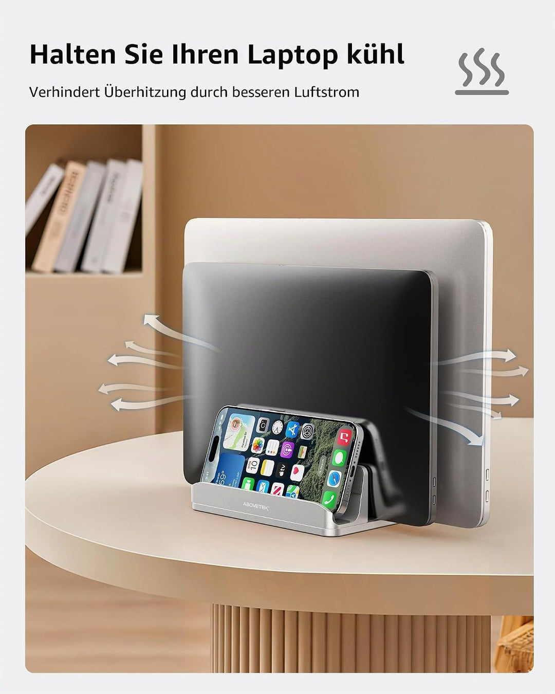 AboveTEK Vertikaler Laptopständer Aluminium, Laptophalter für Laptop bis zu 17,3 ", Aluminium 4 in 1