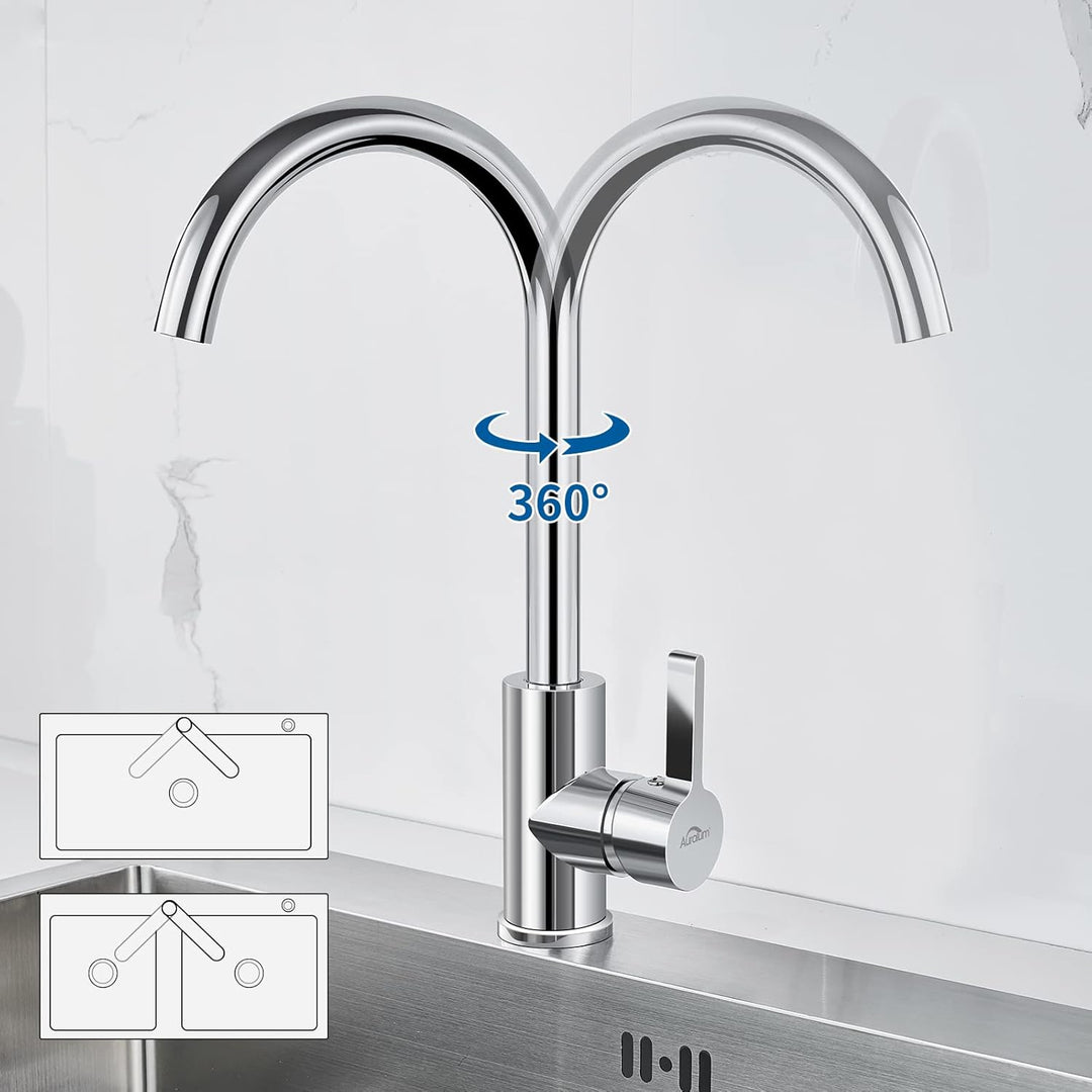 Auralum Niederdruck Armatur Küche für Wasserboiler, Wasserhahn Küche mit 3 Schläuchen für Kaltwasser