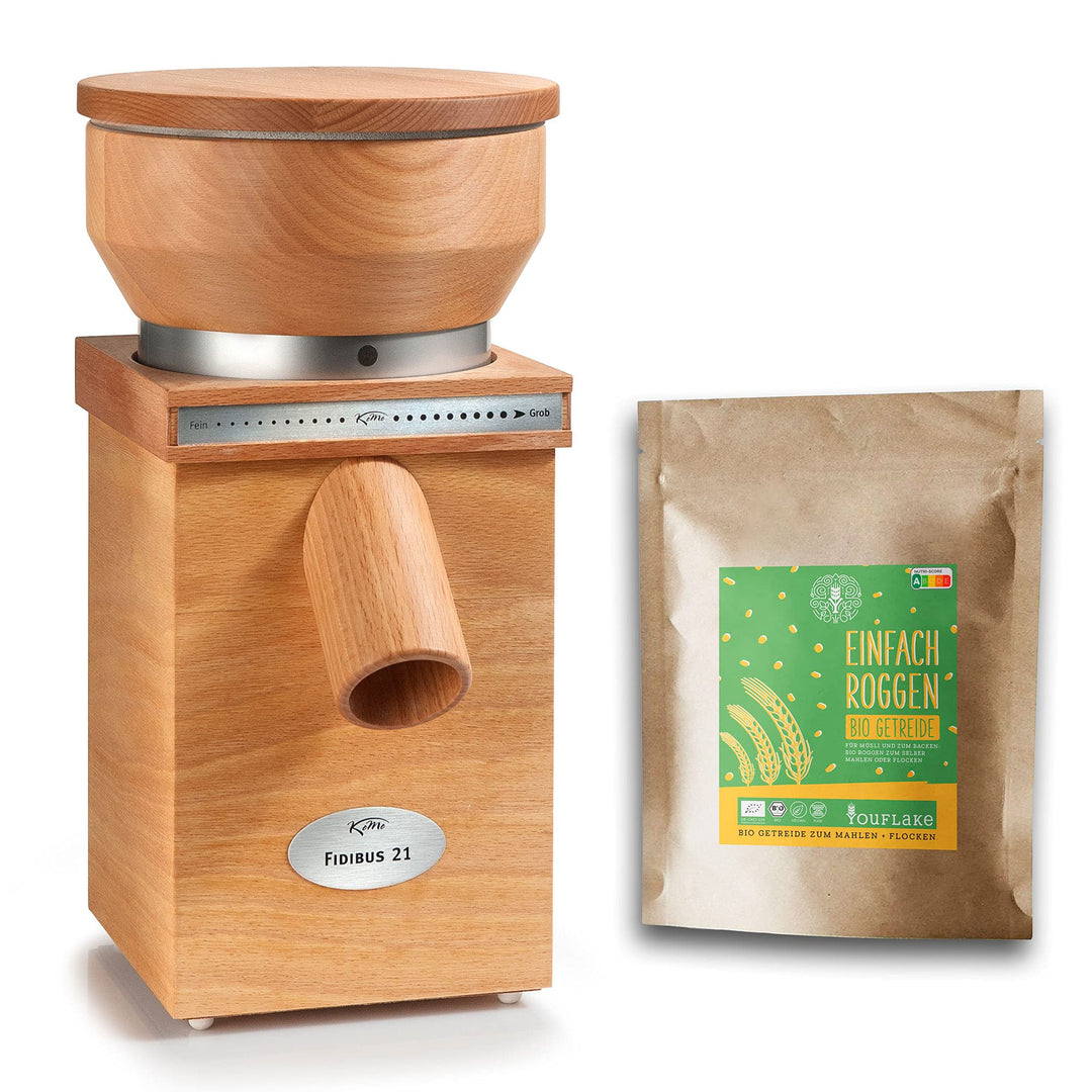 KoMo Fidibus 21 | Made in Austria | Edelkorund und Keramik Mahlstein | + 2,5kg bio Roggen Fidibus 21