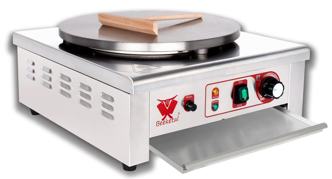 Beeketal 'BC40-1' Gastro Crepes Maker mit Ø 400 mm Gusseisen Crepesplatte, 50-300 °C stufenlos einst