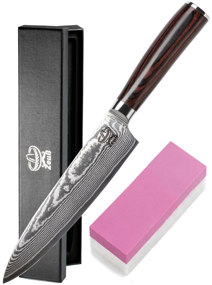 Zeuss Damastmesser Küchenmesser XL (32cm) Profi-Kochmesser aus japanischem 67 Lagen Damaststahl und