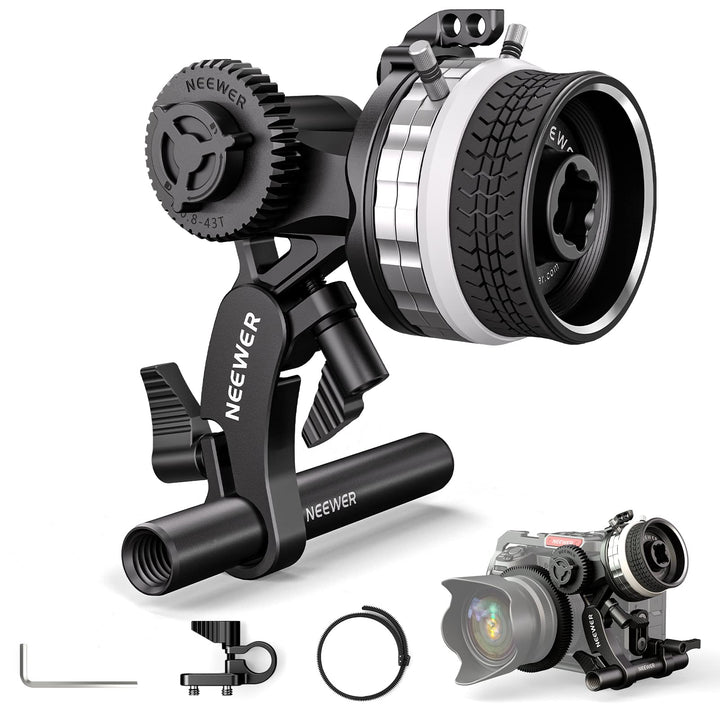 NEEWER Mini Follow Focus mit A/B Anschlägen, Objektiv Zahnkranz,15mm Stab & Stabklemme für Filmkamer