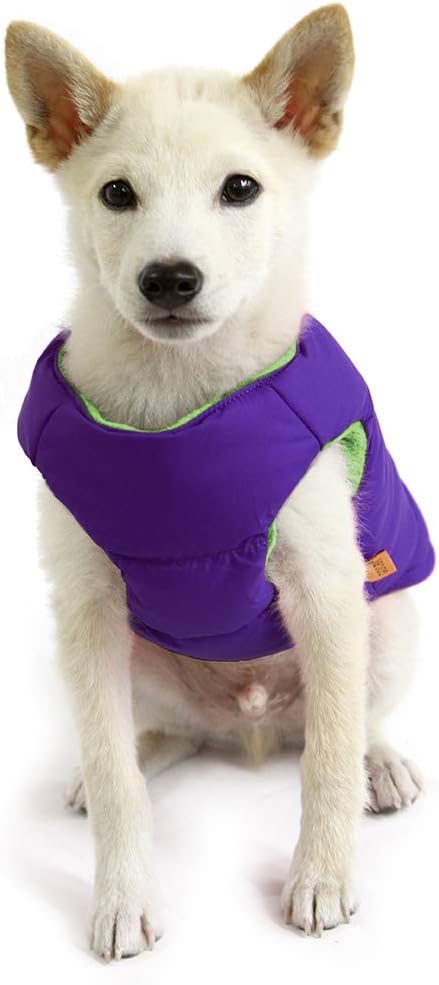 Gooby - Padded Vest Solid, Dog Jacket Coat Sweater with Zipper Closure and Leash Ring, Solid Purple,