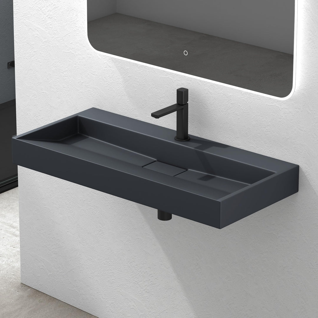 Mai & Mai Waschbecken Matt Anthrazit Aufsatzwaschbecken Hängewaschtisch inkl. Ablaufgarnitur Mineral