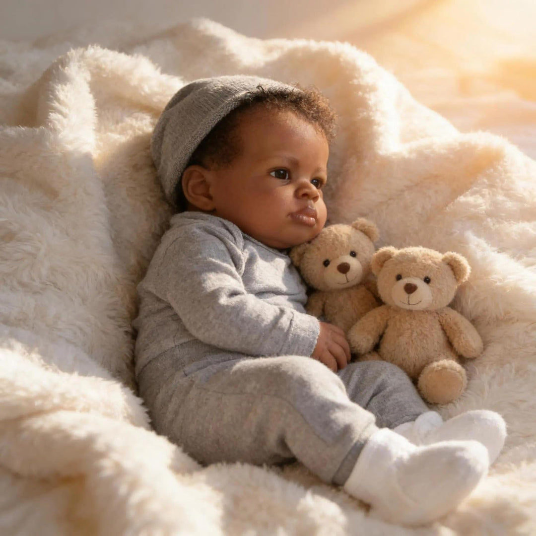 Zero pam Reborn Baby Puppe Schwarze, 50CM Reborn Baby Vollsilikon Lebensecht Jungen, Realistische Ba