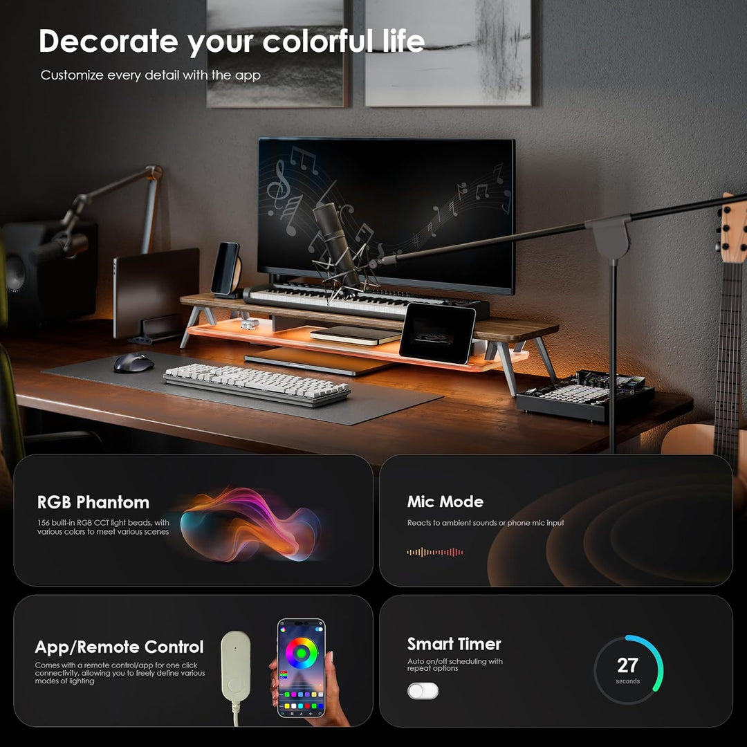 Fenge Monitorständer Riser mit Acrylablage und App-Steuerung LED Lights 108cm Grosser Computerstände
