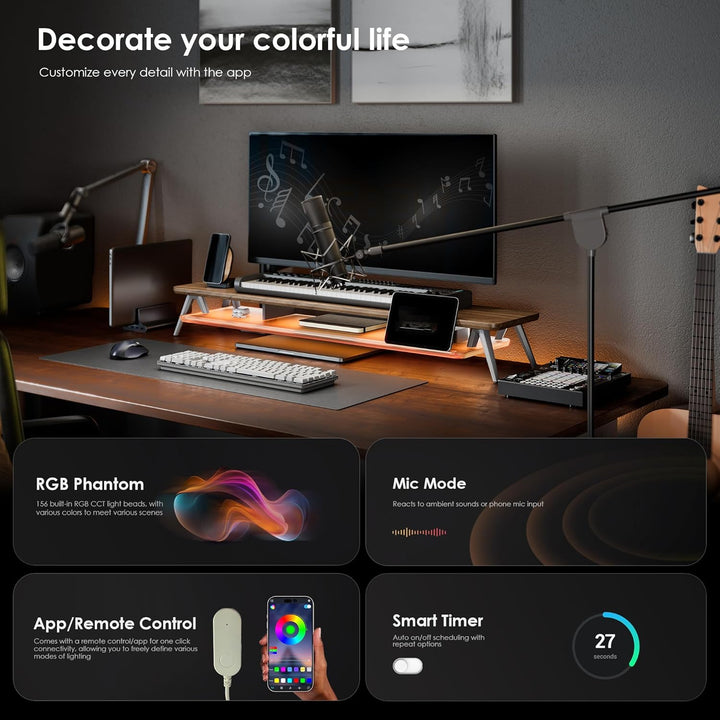 Fenge Monitorständer Riser mit Acrylablage und App-Steuerung LED Lights 108cm Grosser Computerstände