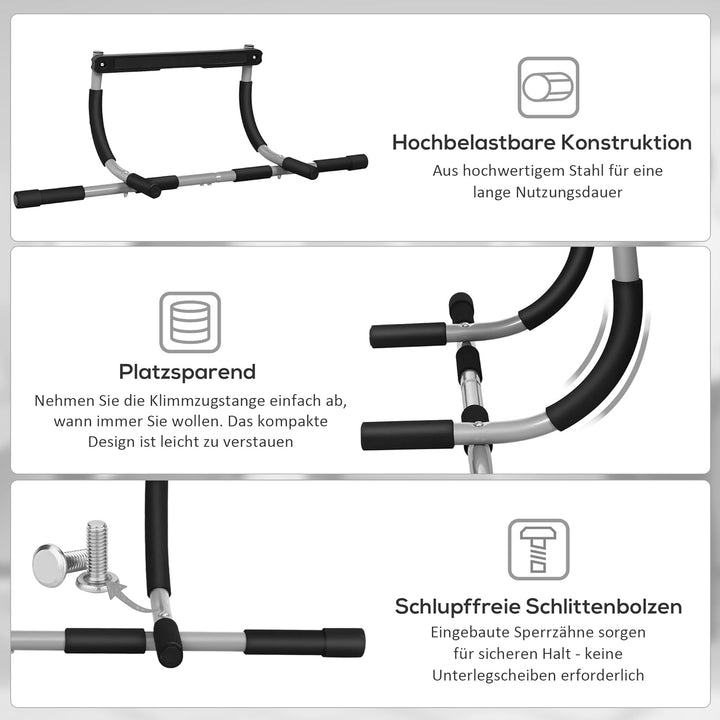 HOMCOM Klimmzugstange, Trainings Halterung, Multifunktions-Türreck, Stahl, Schaumstoff, PE, Schwarz+