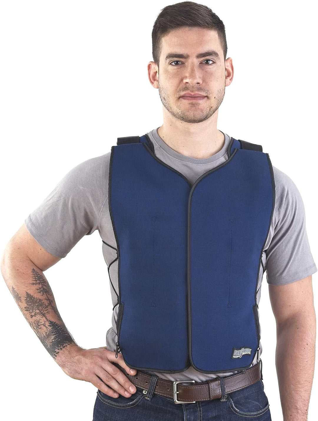 FlexiFreeze Ice Vest – Persönliche Kühlweste für Wärmeregelung, Marineblau Mit Reissverschluss., Mit