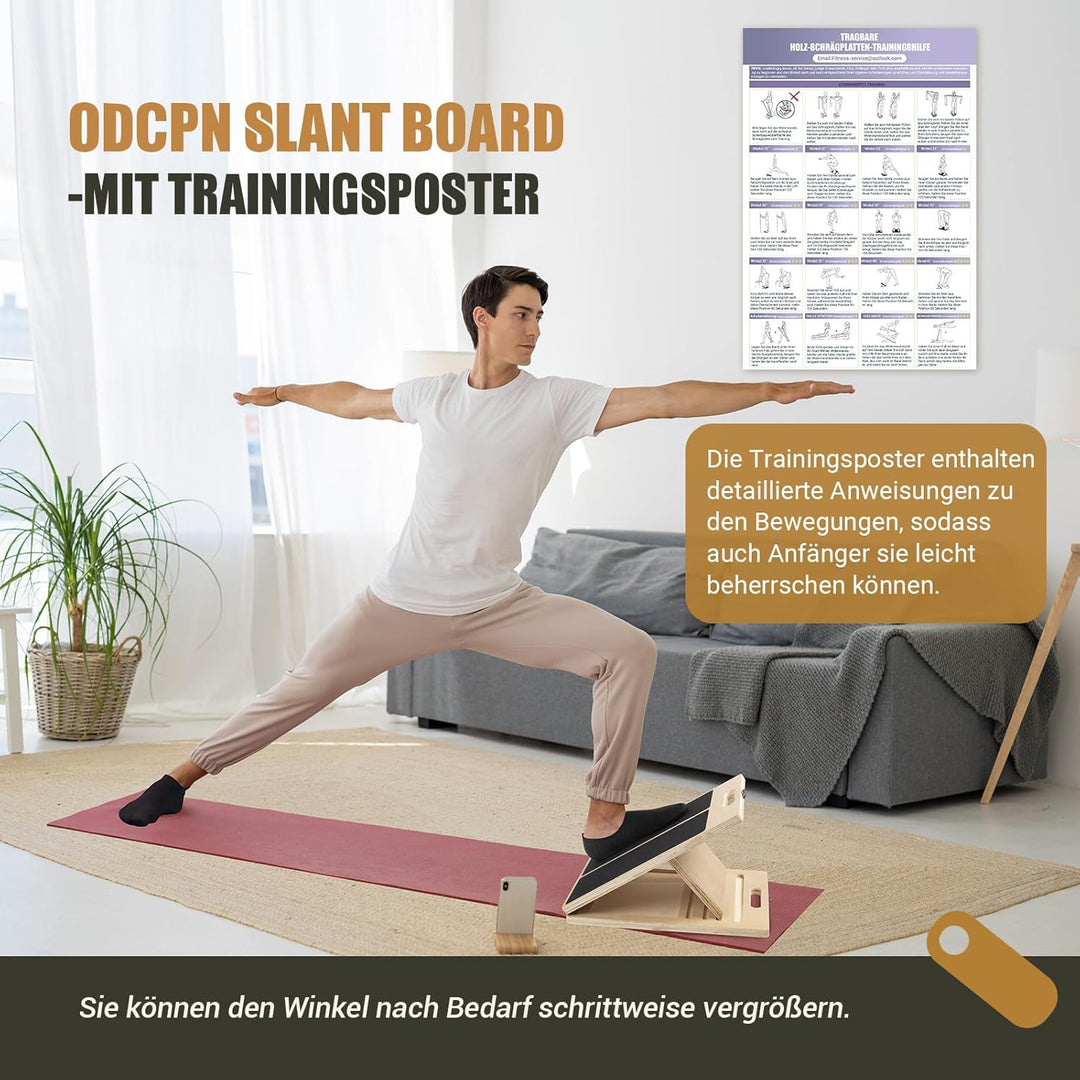 Wadendehner Schrägbrett aus Holz, 5 Winkeln Slant Stretch Board mit Trainingsposter und 2 Widerstand