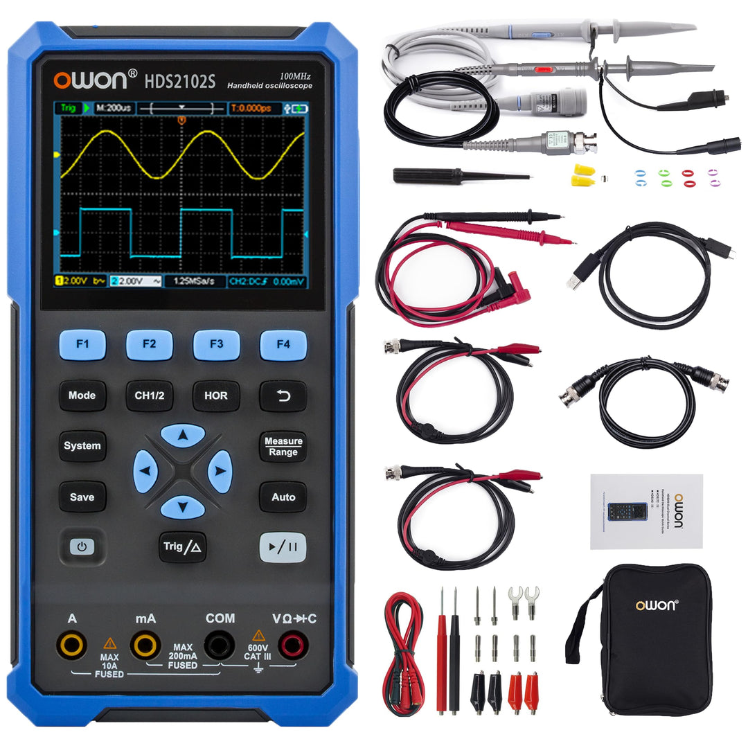 HDS2102S OWON Oszilloskop 3 in 1 Doppelkanäle + 1 CH Signalquelle Handheld Digitales Oszilloskop mit