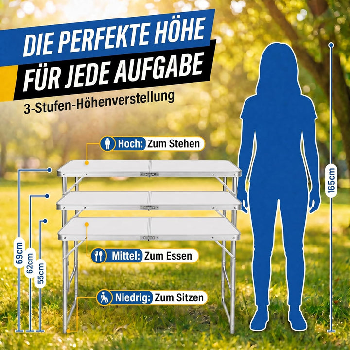 GOODS+GADGETS Klappbarer Multifunktionstisch Mehrzwecktisch Campingtisch Klapptisch Markttisch höhen