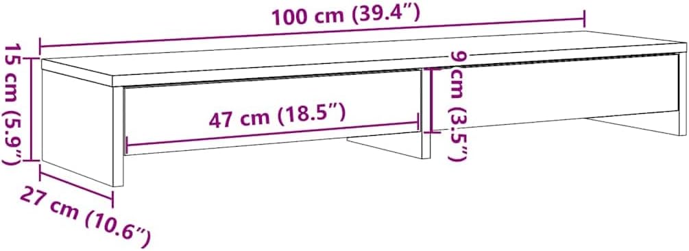 vidaXL Monitorständer mit Schubladen Schwarz Eichen-Optik 100x27x15 cm, Monitorerhöhung, Schreibtisc