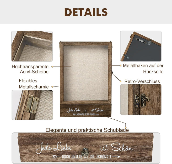 AW BRIDAL Tiefe Vitrine für Erinnerungen, Ideal als Hochzeitsdeko, Einzugsgeschenk oder Wohnaccessoi