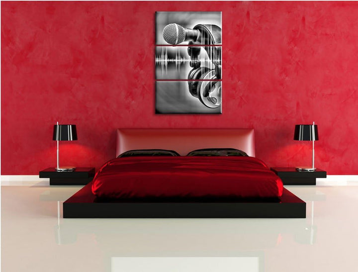 Pixxprint Mikrofon als Leinwandbild/Grösse: 3 Teilig (120x80) cm/Wandbild/Kunstdruck/fertig bespannt
