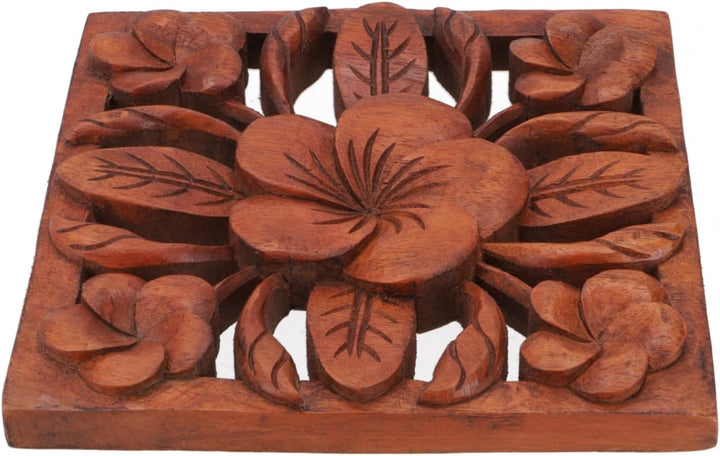 GURU SHOP Geschnitztes Wandbild Deko Wandrelief - Blume, Braun, 18x18x2 cm, Masken & Wandschmuck, Bl