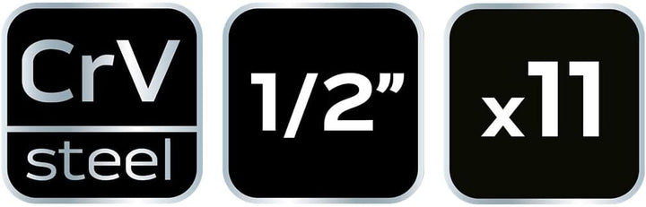 Set Lange Steckschlüsseleinsätze 1/2 – 10/24 mm – 11PZ – Auswirkungen Werkzeug Luft NEO