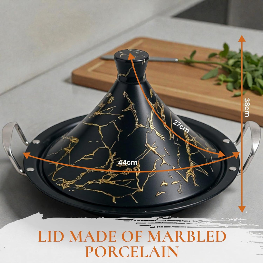 Royal Swiss Tajine 38 cm – Edelstahl mit Keramikdeckel & Dampfventil | Für Induktion, Gas, Ofen & Mi