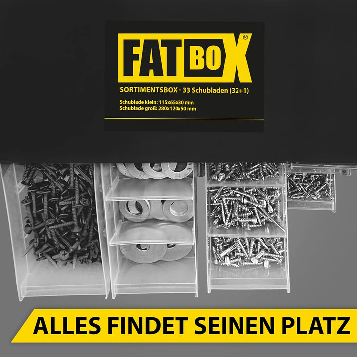 Fatbox Sortimentsbox mit 33 Schubladen | Kleinteilemagazin Sortimentskasten Sortierkasten