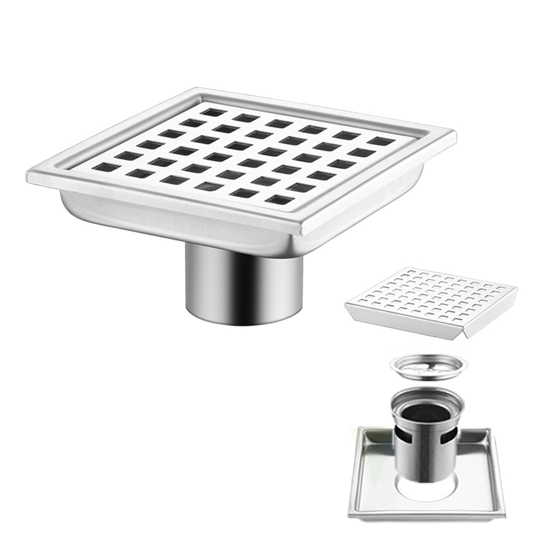 Bodenablauf Duschrinne Quadratisch Edelstahl,15x15cm,Bodenablauf Dusche Haarfilter 2 in 1 Befliesbar