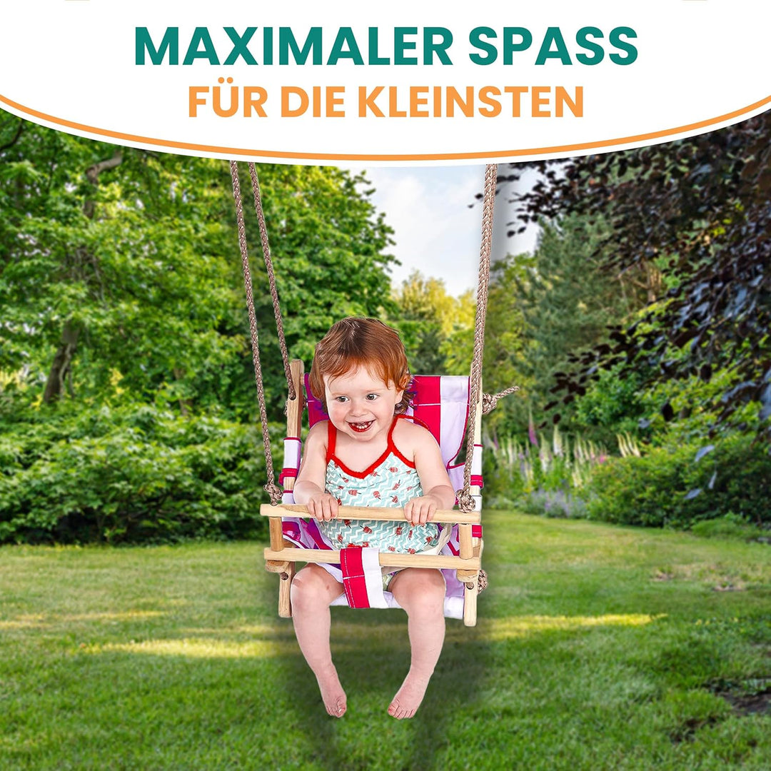 Gartenpirat Babyschaukel aus Holz und Stoff rot/weiss Babysitz Schaukelsitz, Rot