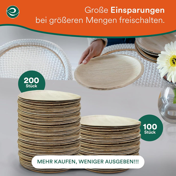 ECO SOUL runde Palmblatt Teller 25 Cm (10 Zoll) (200 Stück) | 100% kompostierbar & stabil | Bio Einw