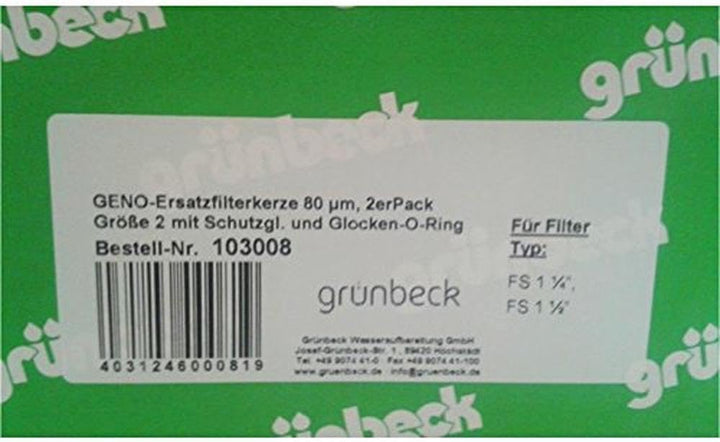 Grünbeck GENO Filterkerze 80um, Wasserfilter für Enthärtungsanlage, 2er Set, für FS 1 1/4" + 1 1/2"
