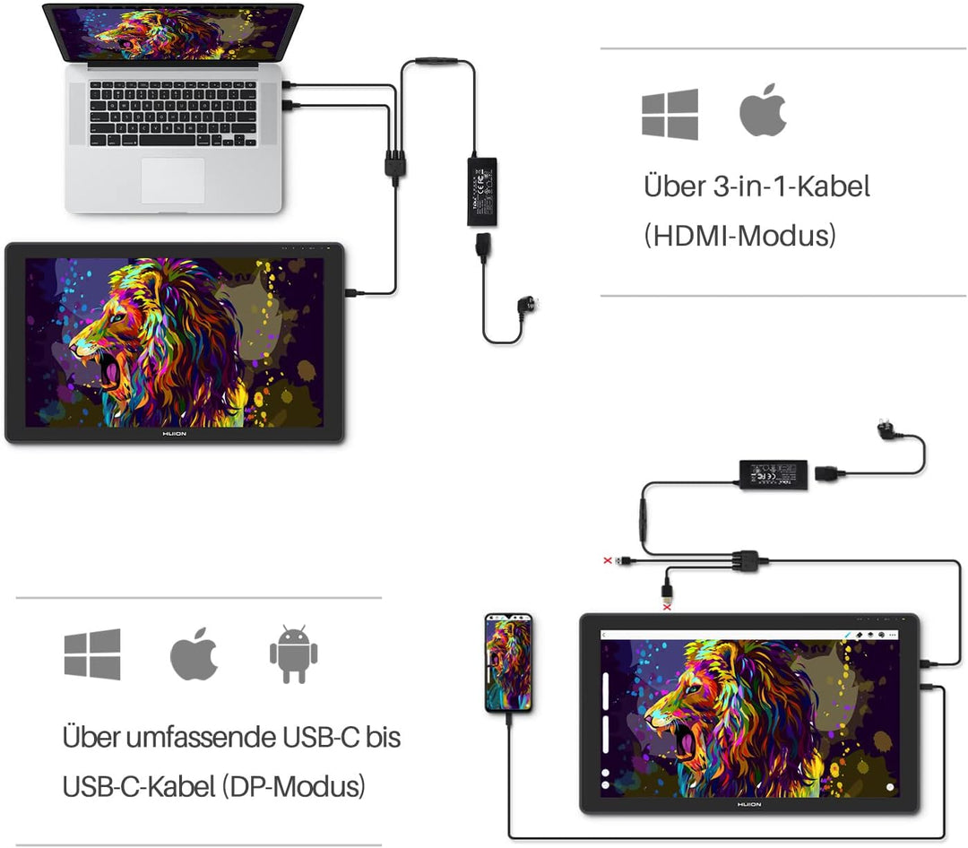 HUION KAMVAS 22 Plus Grafiktablett mit Display mit volllaminiertem QD-Bildschirm 140% s RGB-Android-