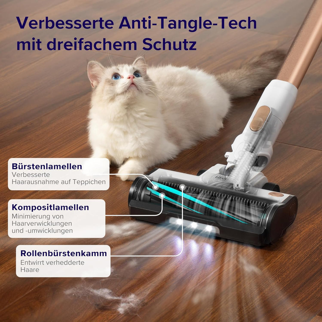 Levoit Akku Staubsauger mit Anti-Haar-Verwicklung, max 50Min Laufzeit, Akkustaubsauger mit 99,9 Proz