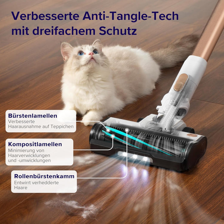 Levoit Akku Staubsauger mit Anti-Haar-Verwicklung, max 50Min Laufzeit, Akkustaubsauger mit 99,9 Proz