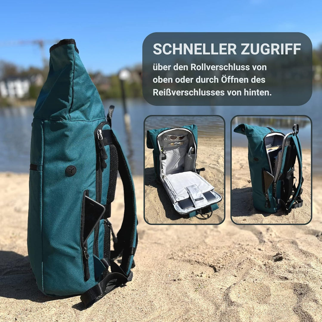FUCHS & REBELL® Rolltop Rucksack PIET - Durchdacht & Nachhaltig - mit Laptopfach & Anti Diebstahl Ta