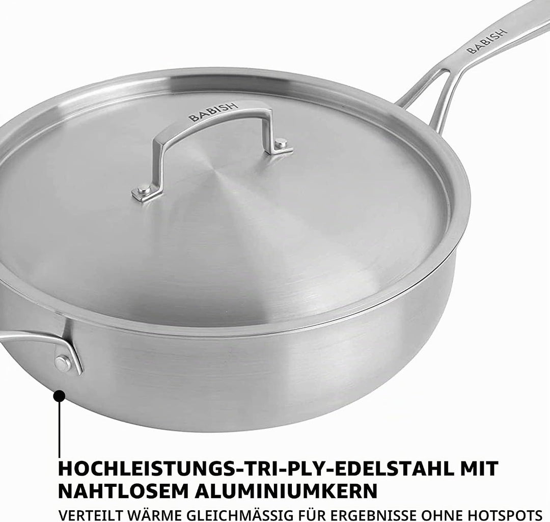 Babish Tri-Ply Stainless Steel Saute Pan w/Lid, 5-Quart Saute Pan (5-Quart), Saute Pan (5-Quart)