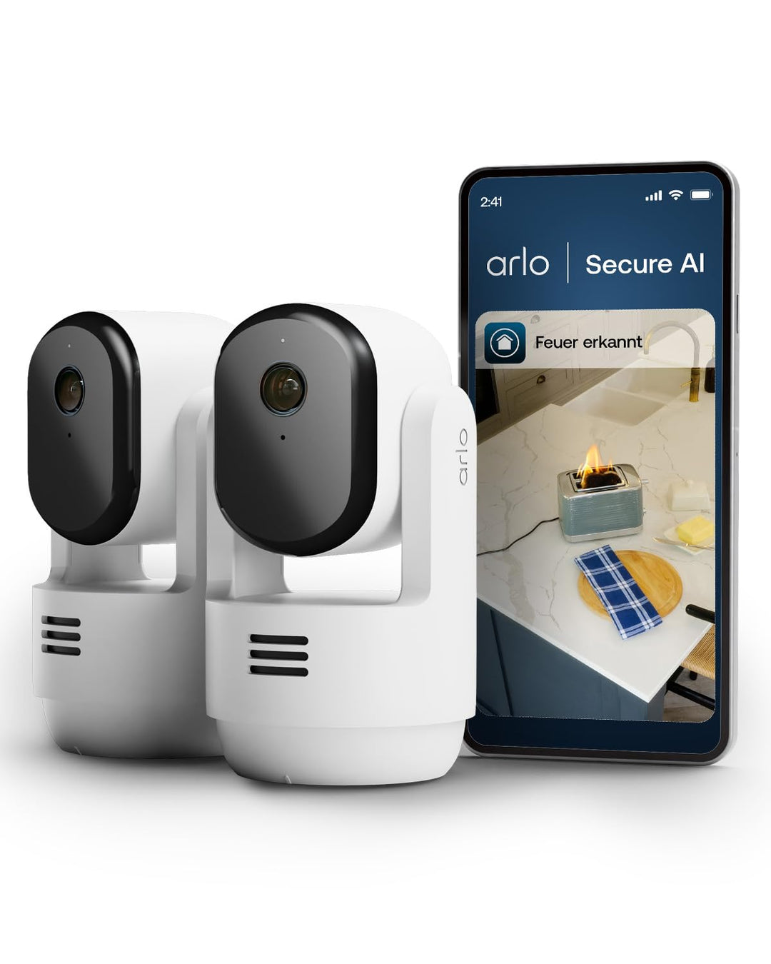 Arlo Indoor 3 HD PTZ Überwachungskamera Innen, 2er Set, HD Video, 360º Schwenkbar, 2-Wege-Audio, Bew