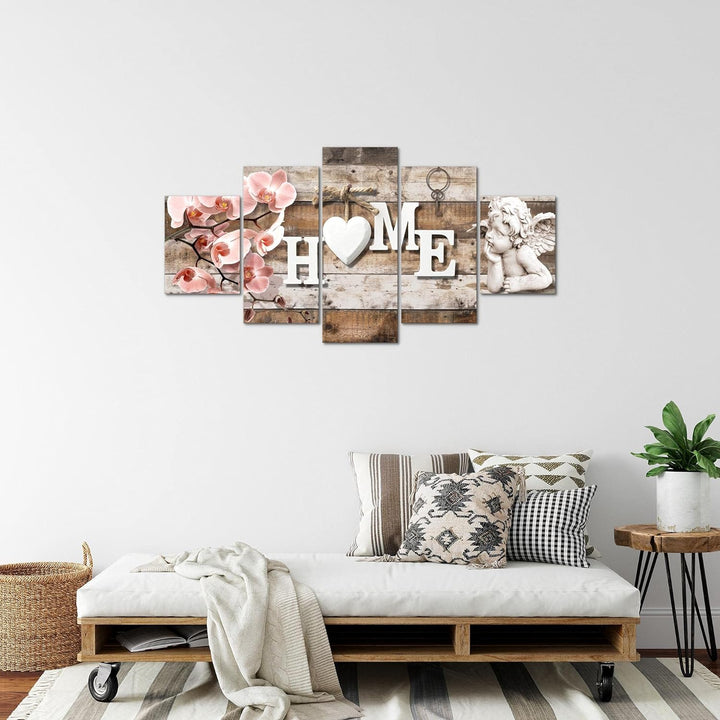 Runa Art Bild Wohnzimmer Home 5 Teilig Holzoptik Beige Rosa Wandbilder auf Vlies Leinwand 031053a