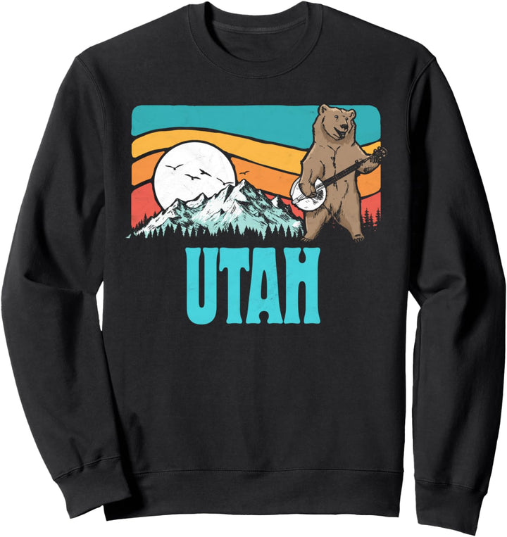 Utah Rocky Mountains Bluegrass Banjo Bear Funny Graphic Sweatshirt