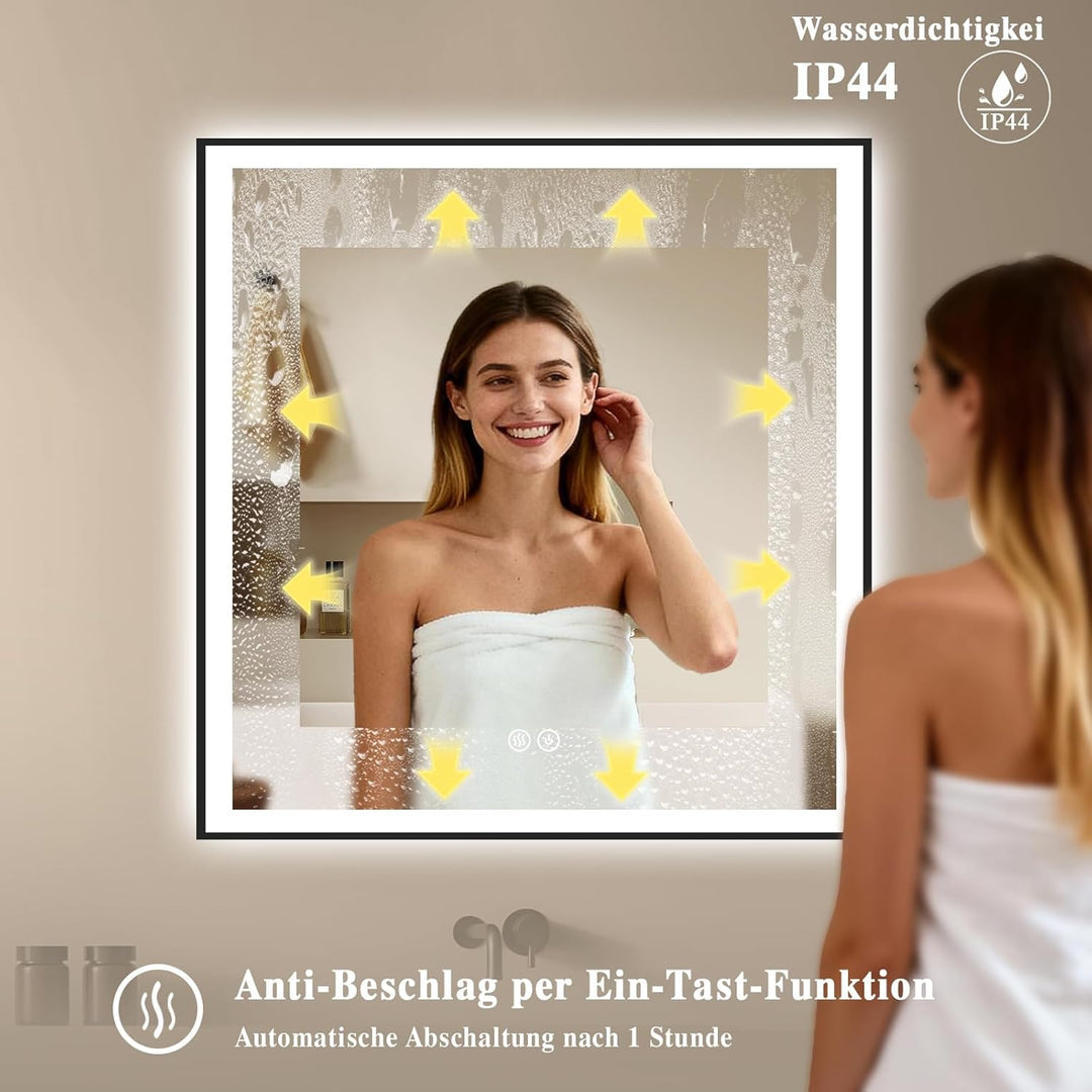 Badspiegel-mit-Beleuchtung 60x60cm - Badezimmerspiegel LED Badezimmer Spiegel mit Beleuchtung - Besc