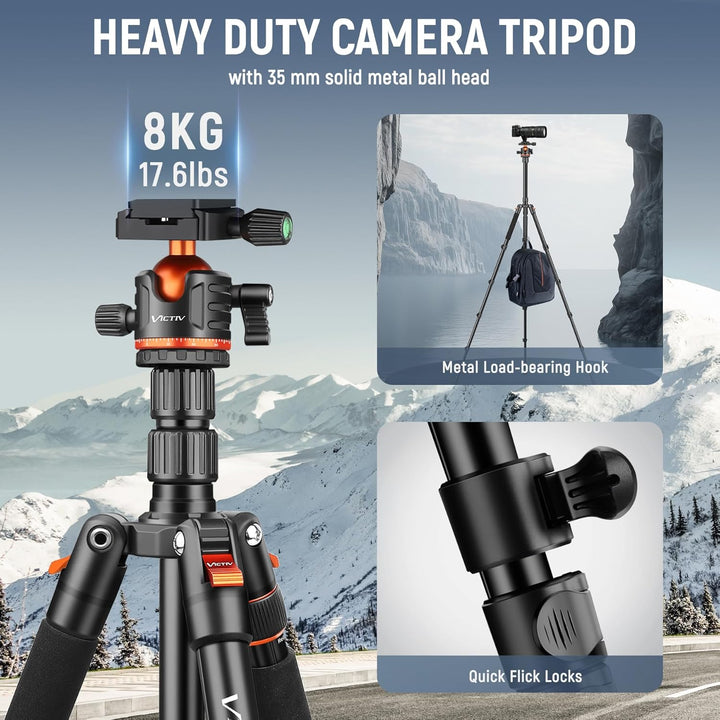 Victiv Kamera Stativ, 198cm Tragbares Reisestativ, 2-in-1 Dreibein Stativ & Einbeinstativ mit 360° P