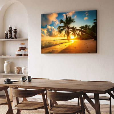 PICANOVA – Leinwandbild 100x75cm Strand Sonnenuntergang – Leinwanddruck – Wandbild Kunstdruck Auf 2c